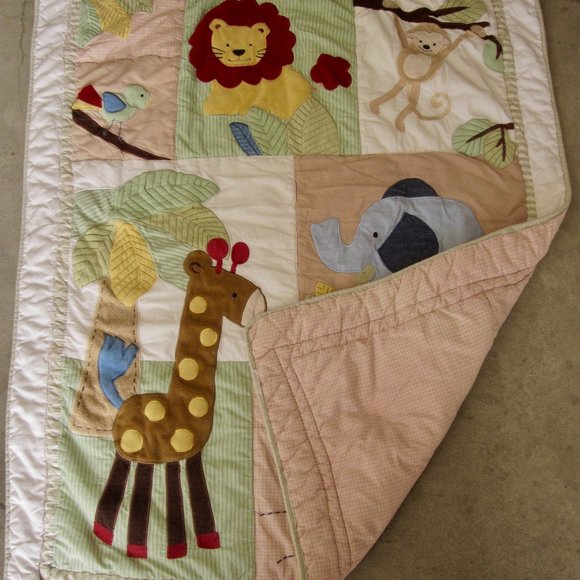 VTG Baby Quilt Crib Blanket Zoo Giraffe Lion Turtle Gator Giraffe Safari Jungle - Picture 4 of 9